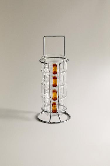 BOROSILICATE GLASS CUP TOWER WITH COLOURED HANDLE (SET OF 4) - Orange by Zara - Image 0