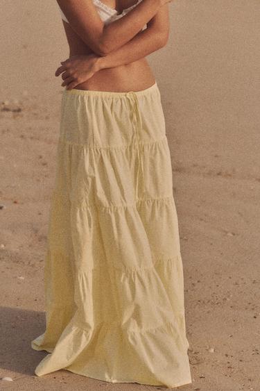 PANELLED LONG SKIRT - Light yellow by Zara