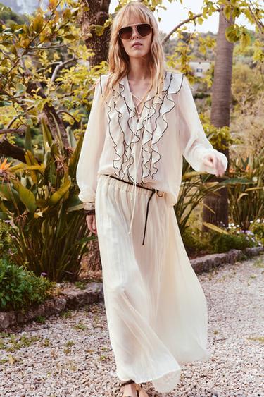 Zara RUFFLED SHIRT - Ecru