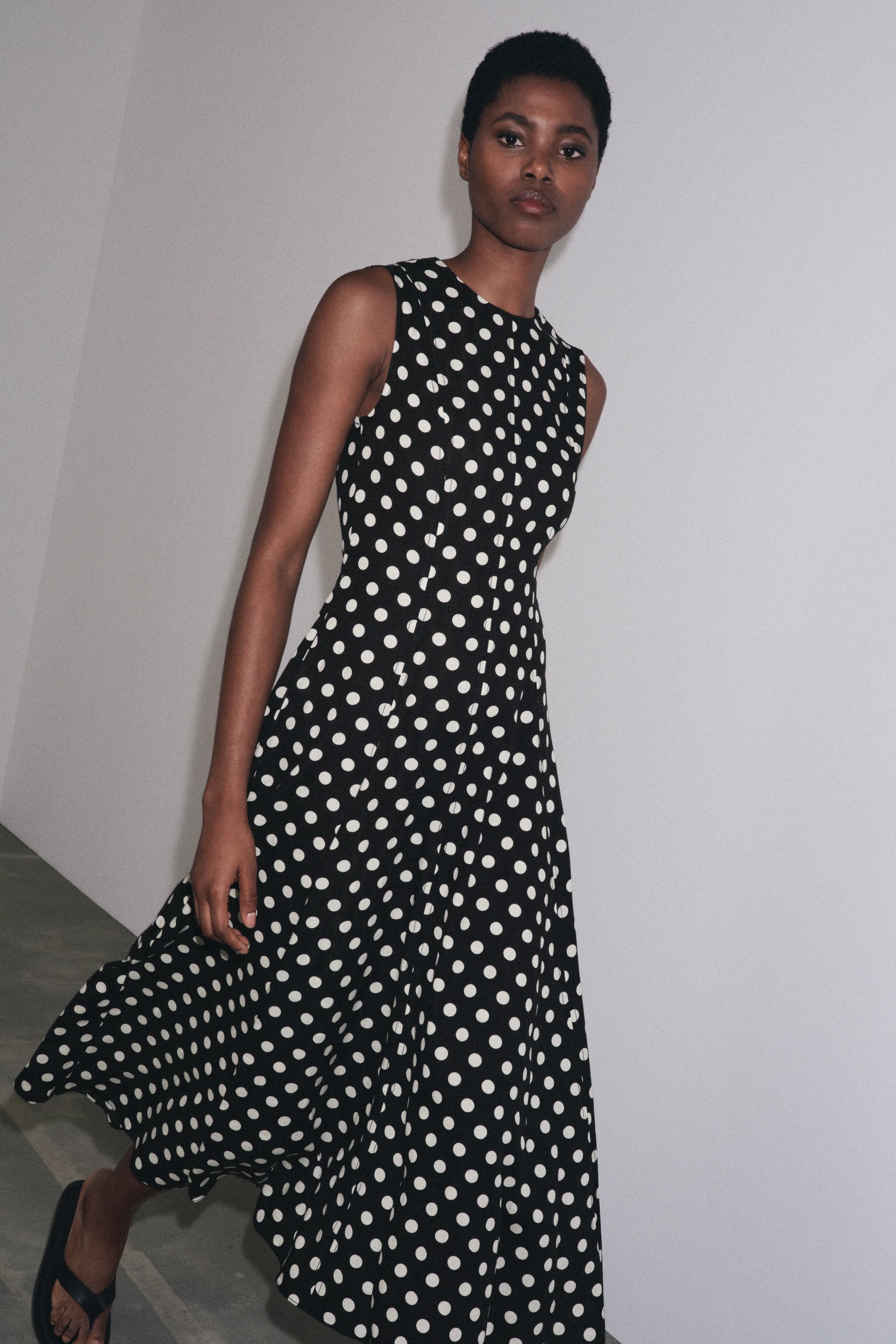 ZARA ZW COLLECTION ホルターネック ドット柄ワンピース ノースリーブミディワンピース ZW COLLECTION - ブラック
