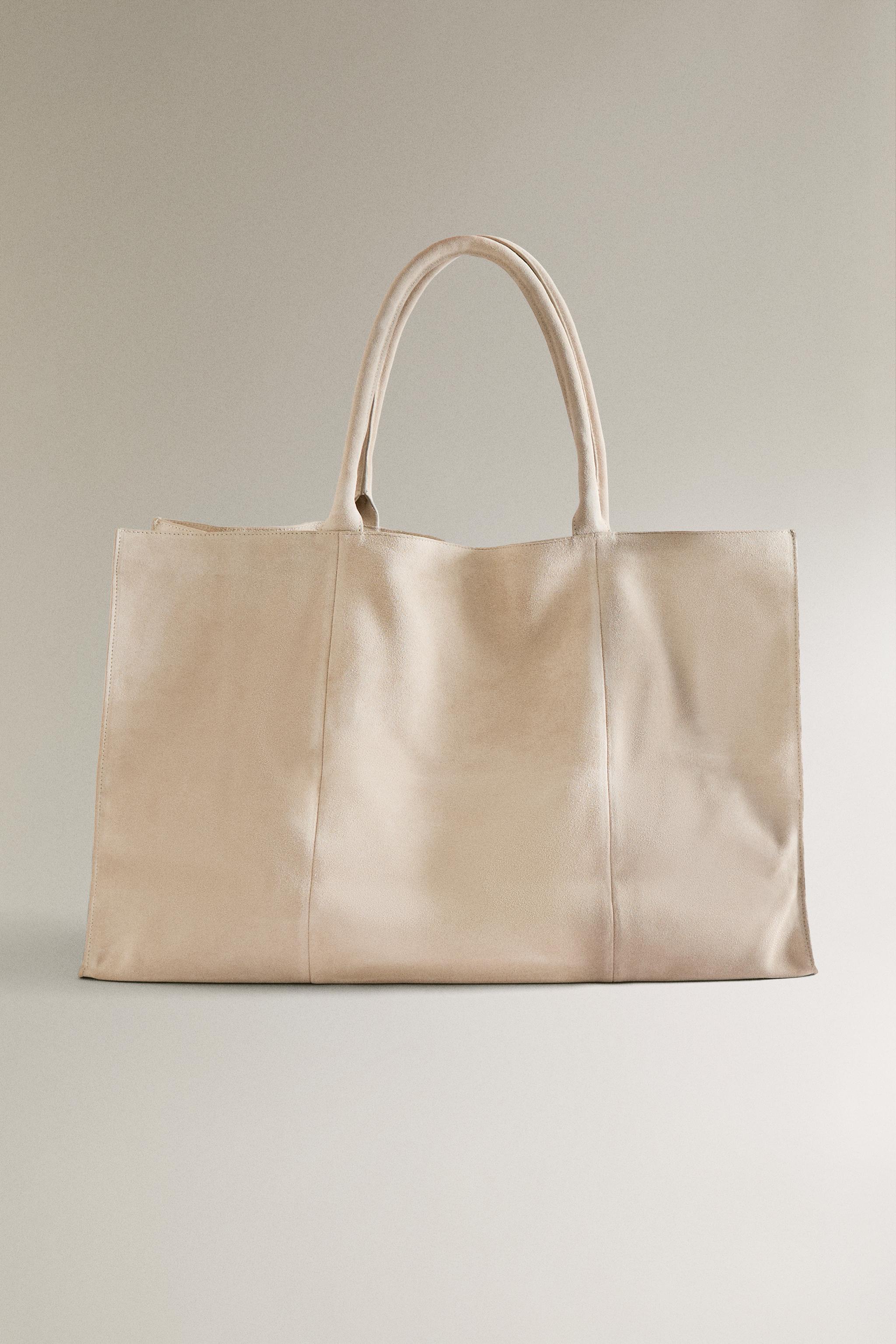 LARGE SPLIT SUEDE TOTE BAG - Beige | ZARA United States