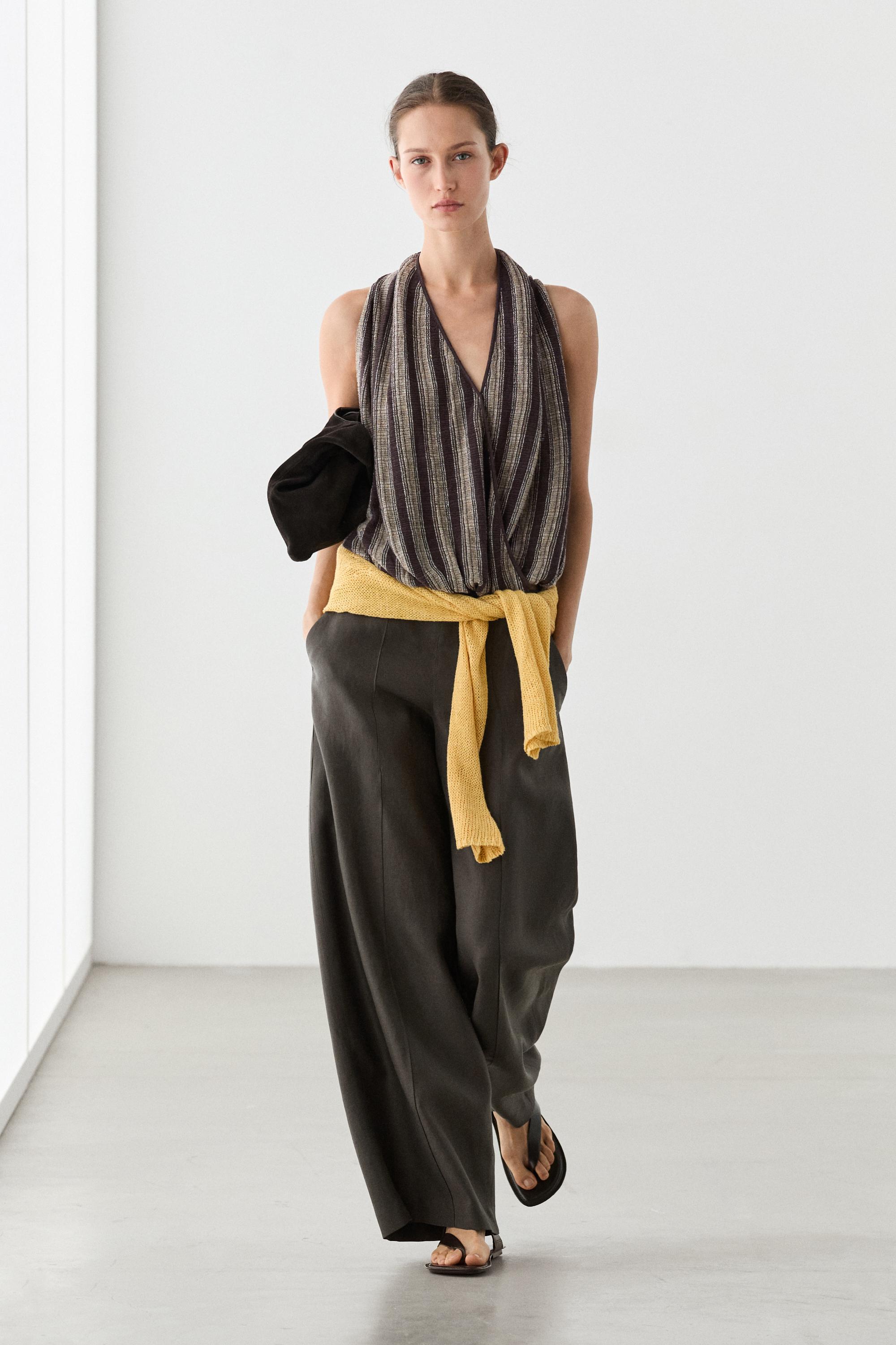 100% linen flowing pants — Brown marl