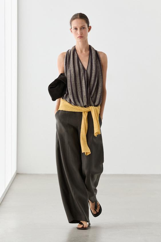 Zara 100% linen flowing pants - Brown marl - Image 0