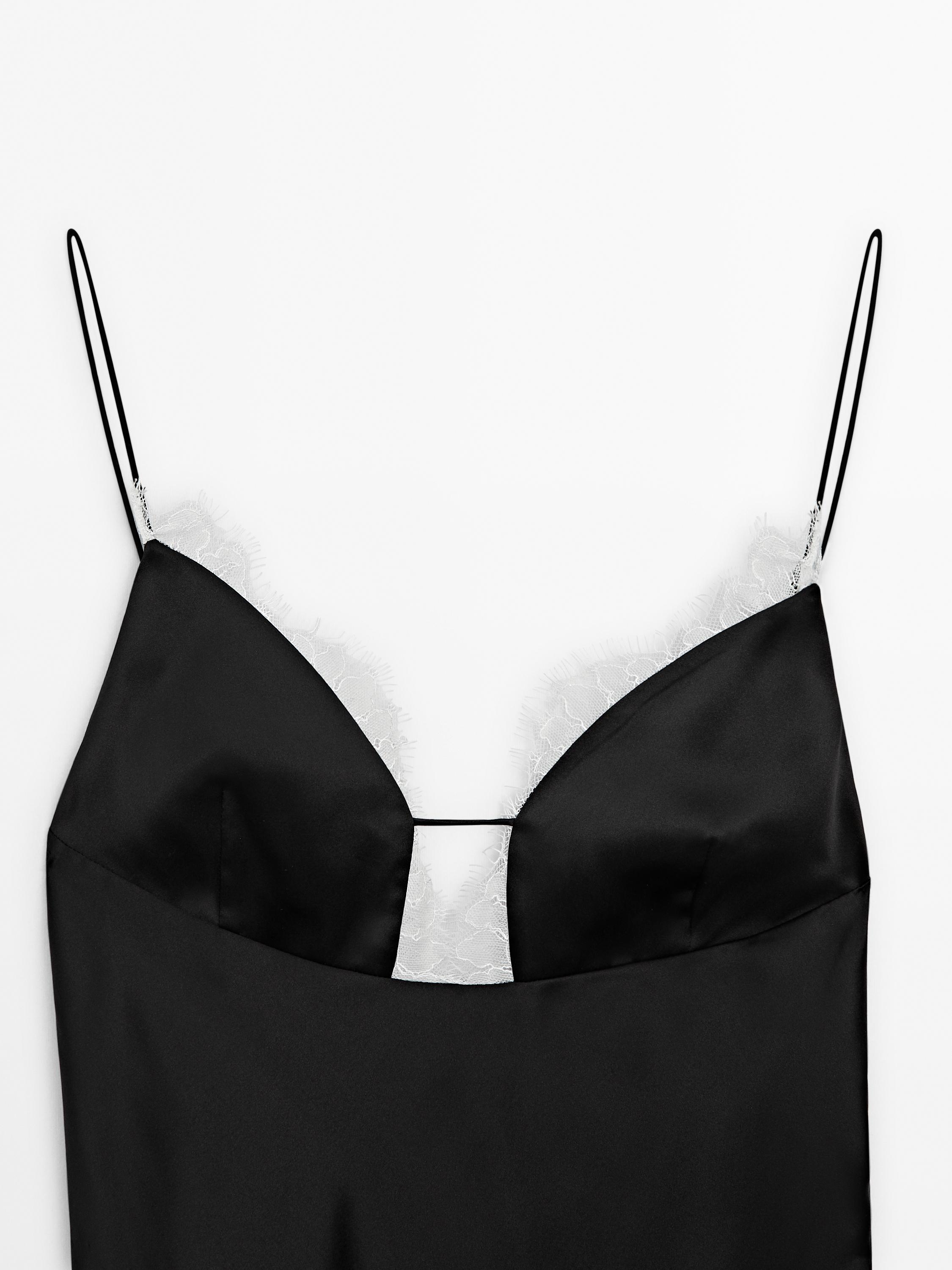 Satin camisole dress with contrast lace - Studio - Black | ZARA 