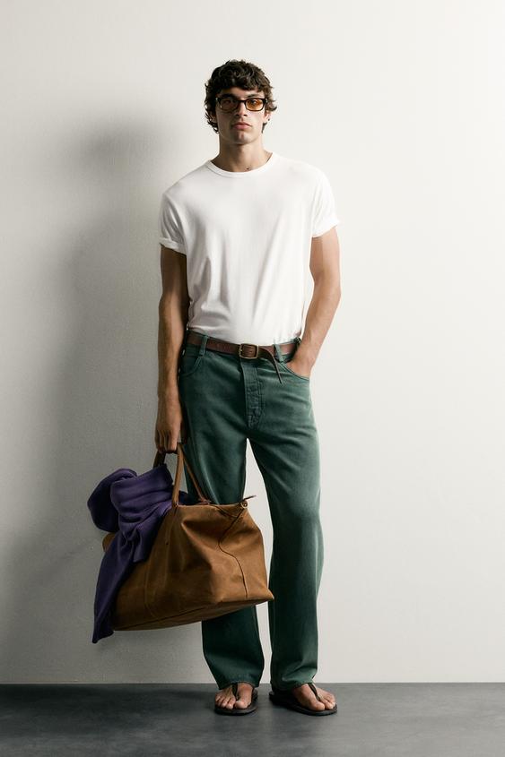 RELAXED FIT PRESSED JEANS - Bottle green by Zara - Image 0