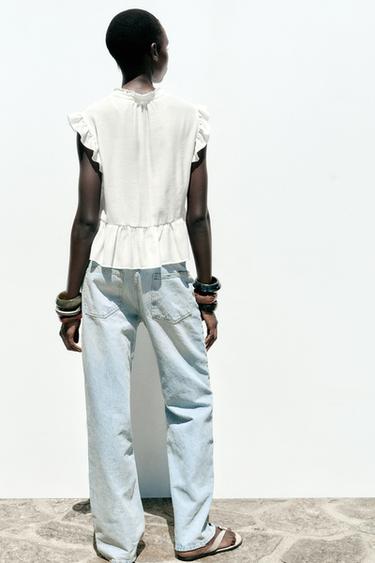 EMBROIDERED RUFFLE SHIRT - White by Zara - Image 2