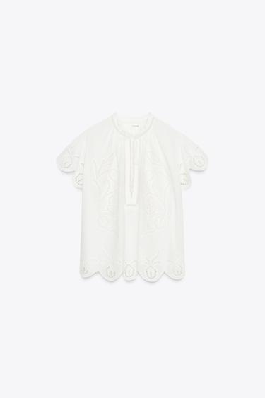 TOP BRODÉ ZW COLLECTION - Blanc cassé de Zara