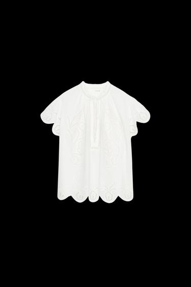 Zara EMBROIDERED TOP ZW COLLECTION - Oyster-white - Image 0