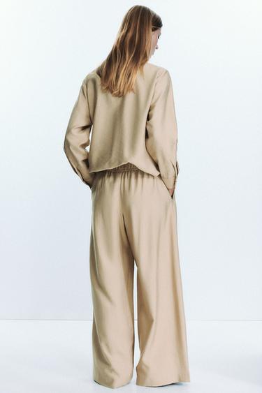 PANTALON LARGE TAILLE ÉLASTIQUE - Sable de Zara - Image 5