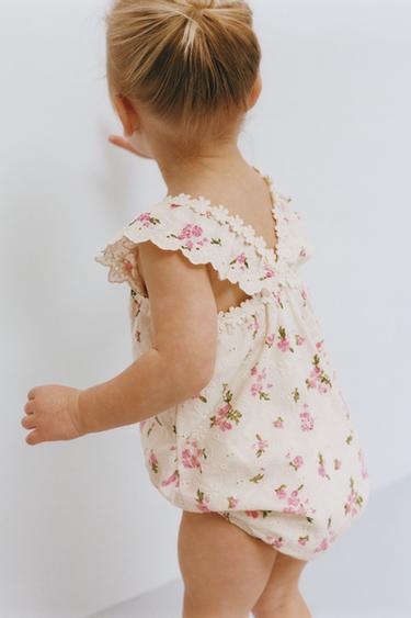 SWISS EMBROIDERED FLORAL ROMPER - Ecru by Zara
