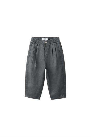 SPODNIE Z ZASZEWKAMI 100% LEN - Szmaragdowy Zara - Obraz 0