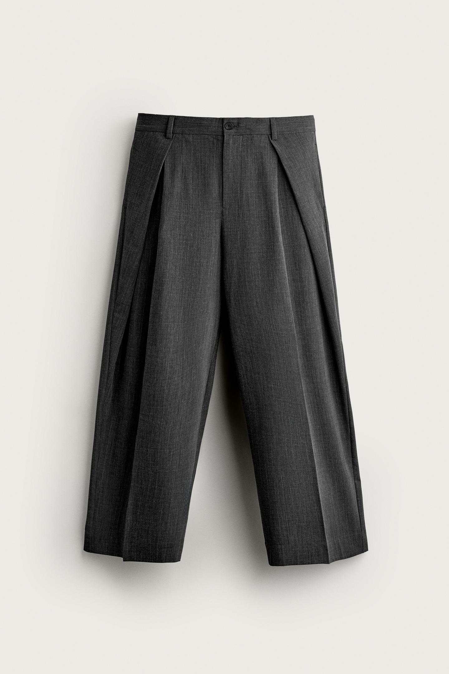 Мужские брюки Zara Relaxed-Fit Pleated, цвет: Серый — фото 7