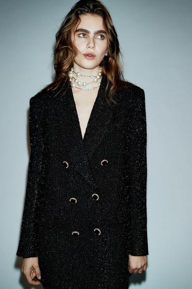 BLAZER CRUZADA HILO METALIZADO - Negro de Zara