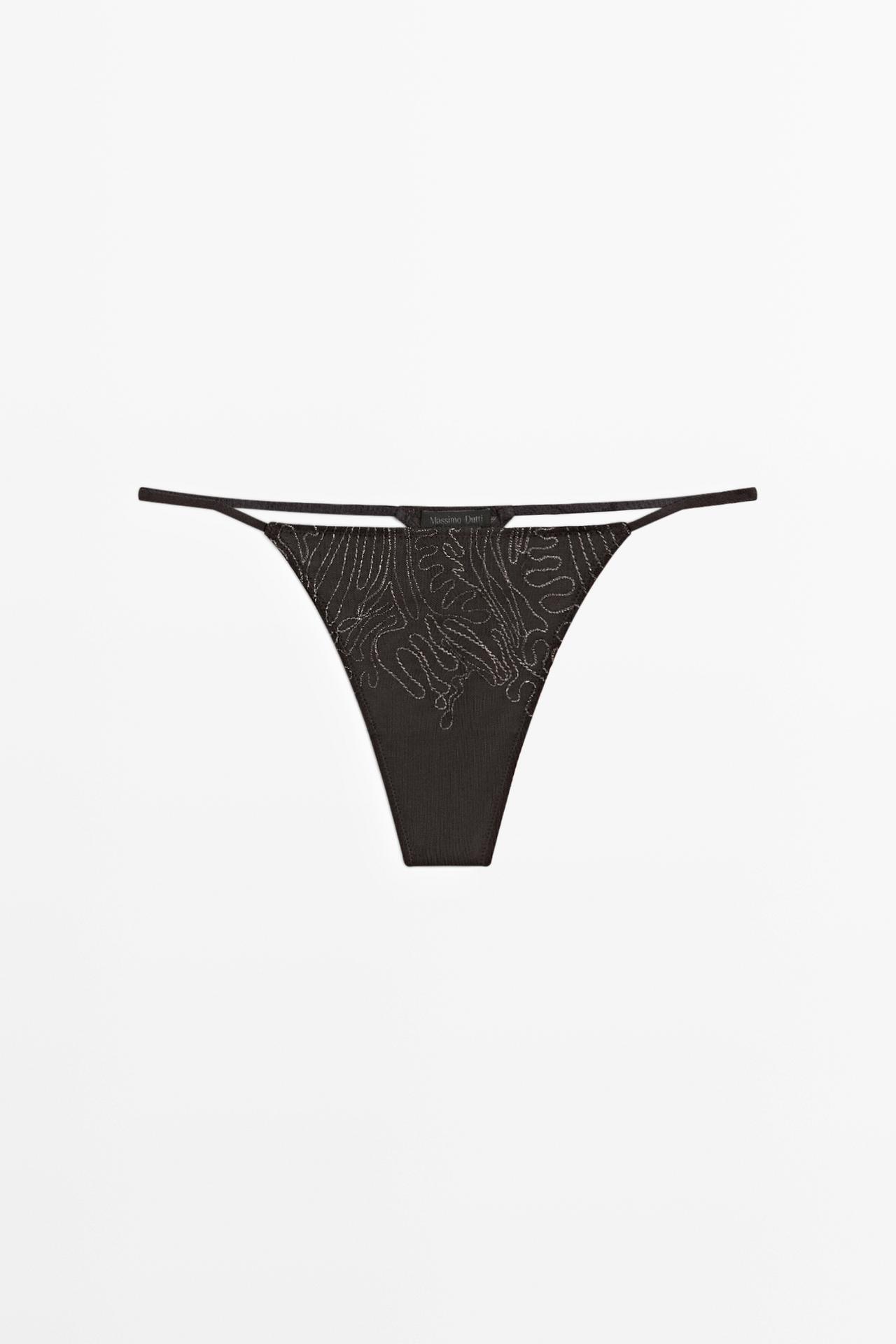 Thong with embroidered detail — Anthracite Gray