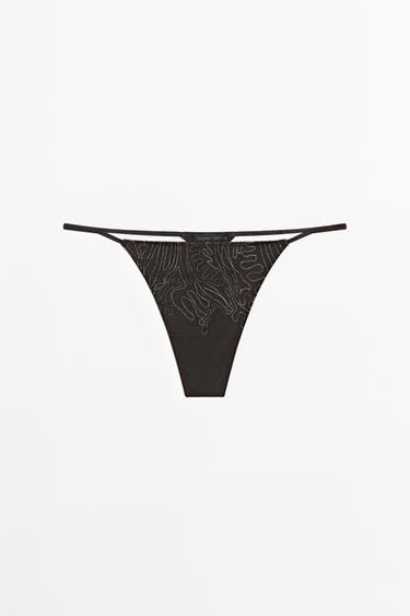 Thong with embroidered detail — Anthracite Gray 1
