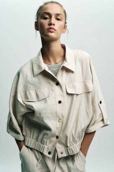Zara SHORT SLEEVE SAFARI SHIRT - Cream