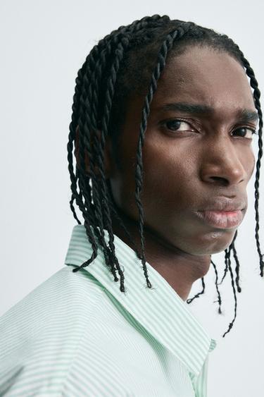TEXT STRIPE SHIRT - Green by Zara - Image 6