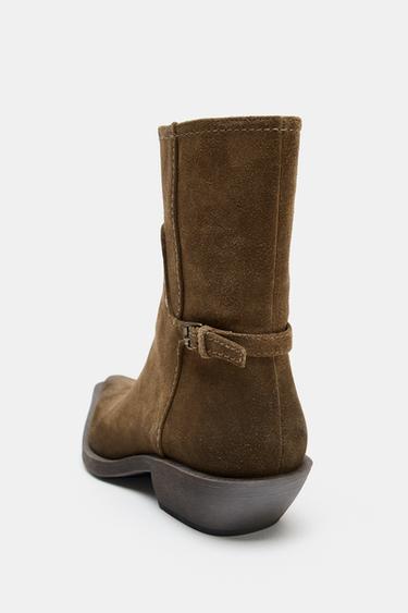WORN-EFFECT LEATHER ANKLE BOOTS - Brown by Zara - Image 5