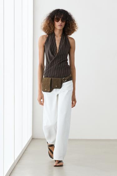 Zara Halter top with stripe detail - Black - Image 0