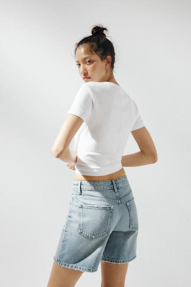 TRF MID-WAIST DENIM BERMUDA SHORTS - Blue / Grey by Zara - Image 4