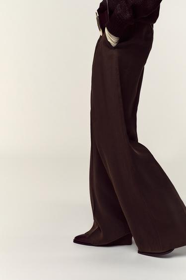 WIDE-LEG TROUSERS WITH BELT - Burgundy by Zara - Image 4
