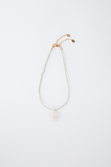 FLOWER BEAD NECKLACE - White by Zara