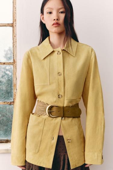 Zara 拼接酒椰草腰帶 - 米色 - 圖片 0