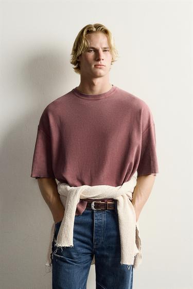 WASHED TEXTURE KNIT T-SHIRT — Red 2