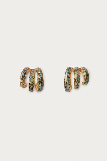 BOUCLES D'OREILLES TRIPLE ANNEAU COQUILLAGES MARISA BERENSON X ZARA - Doré de Zara - Image 3
