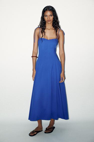 MIDI POPLIN DRESS WITH BOWS - Cornflower blue by Zara - Image 0