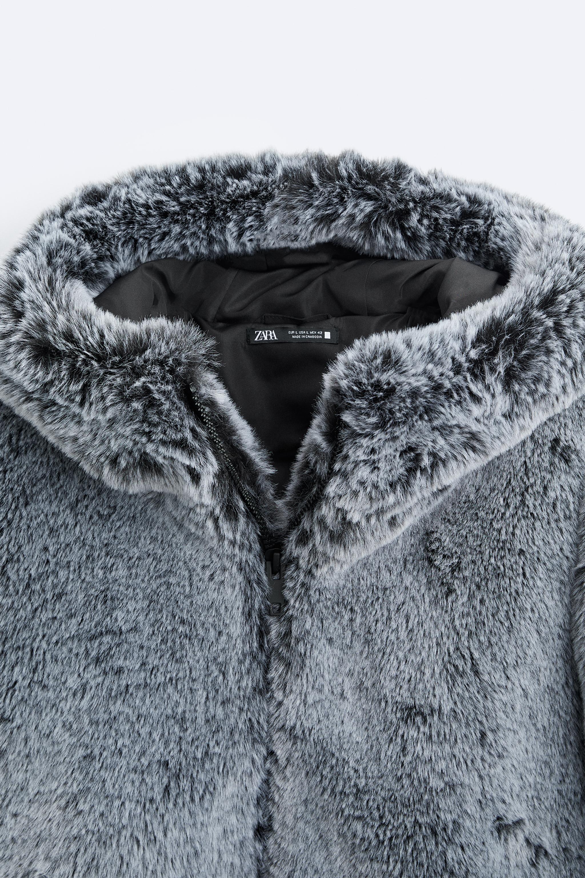 FAUX FUR HOODED JACKET - Ice | ZARA United States