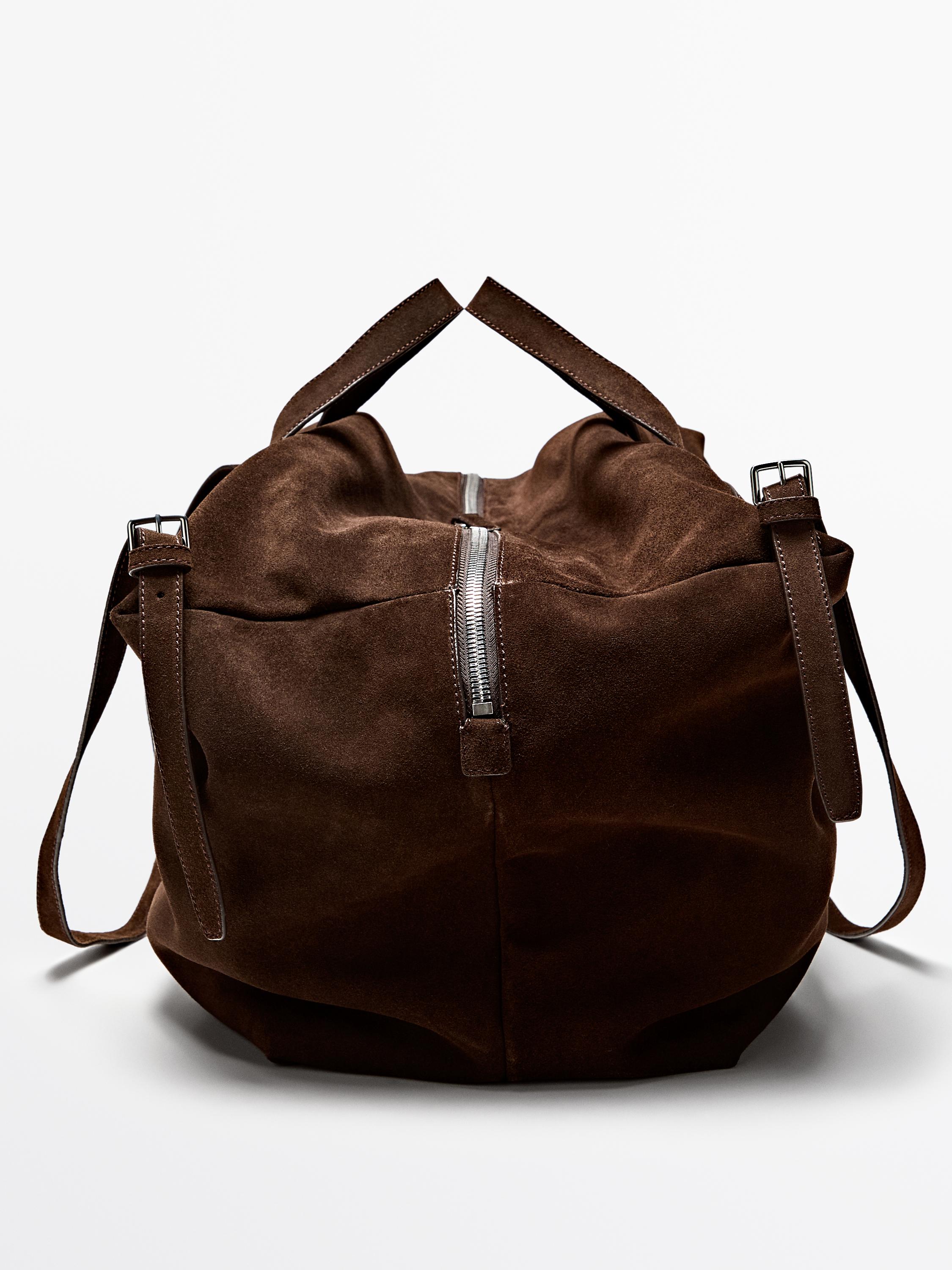 Suede leather maxi duffle bag