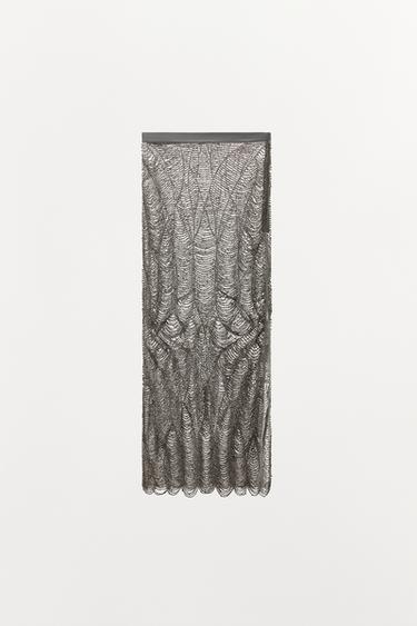 SEMI-SHEER BEADED SKIRT - Grey by Zara