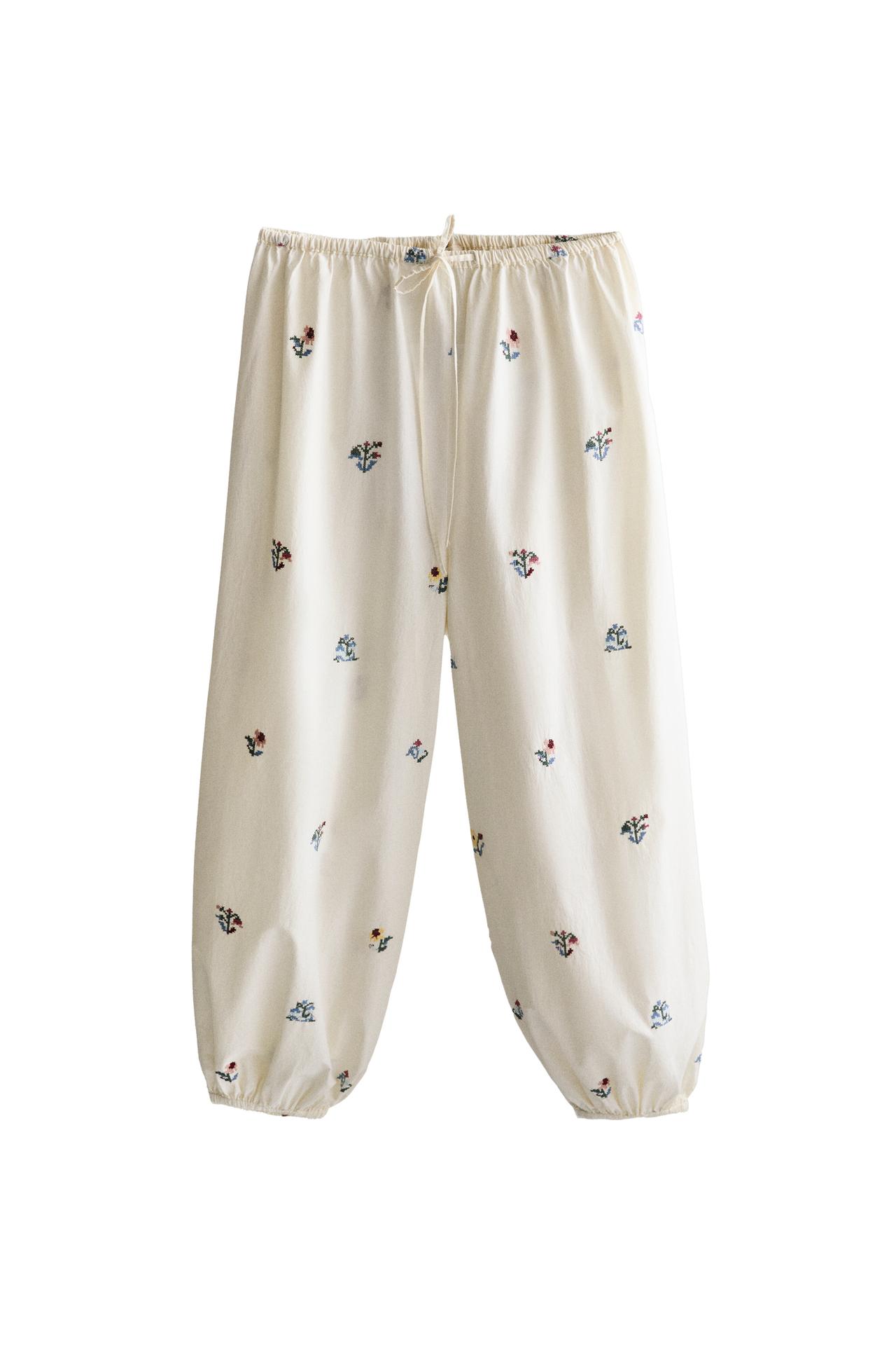 FLORAL EMBROIDERED PYJAMA TROUSERS