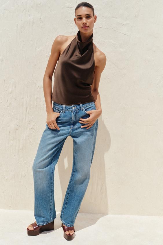 TOP HALTER SATINADO - Marrón de Zara - Imagen 0