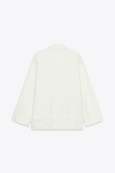 100% LINEN TOPSTITCH SHIRT ZW COLLECTION - Ecru by Zara - Image 5