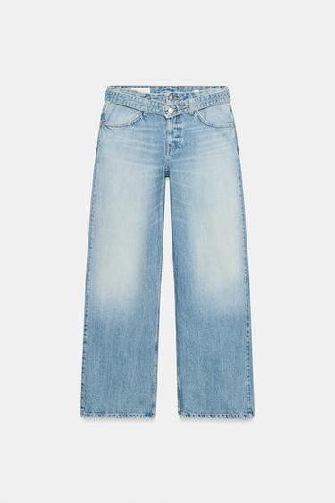 TRF MID-WAIST BELTED JEANS - Light blue by Zara - Image 0