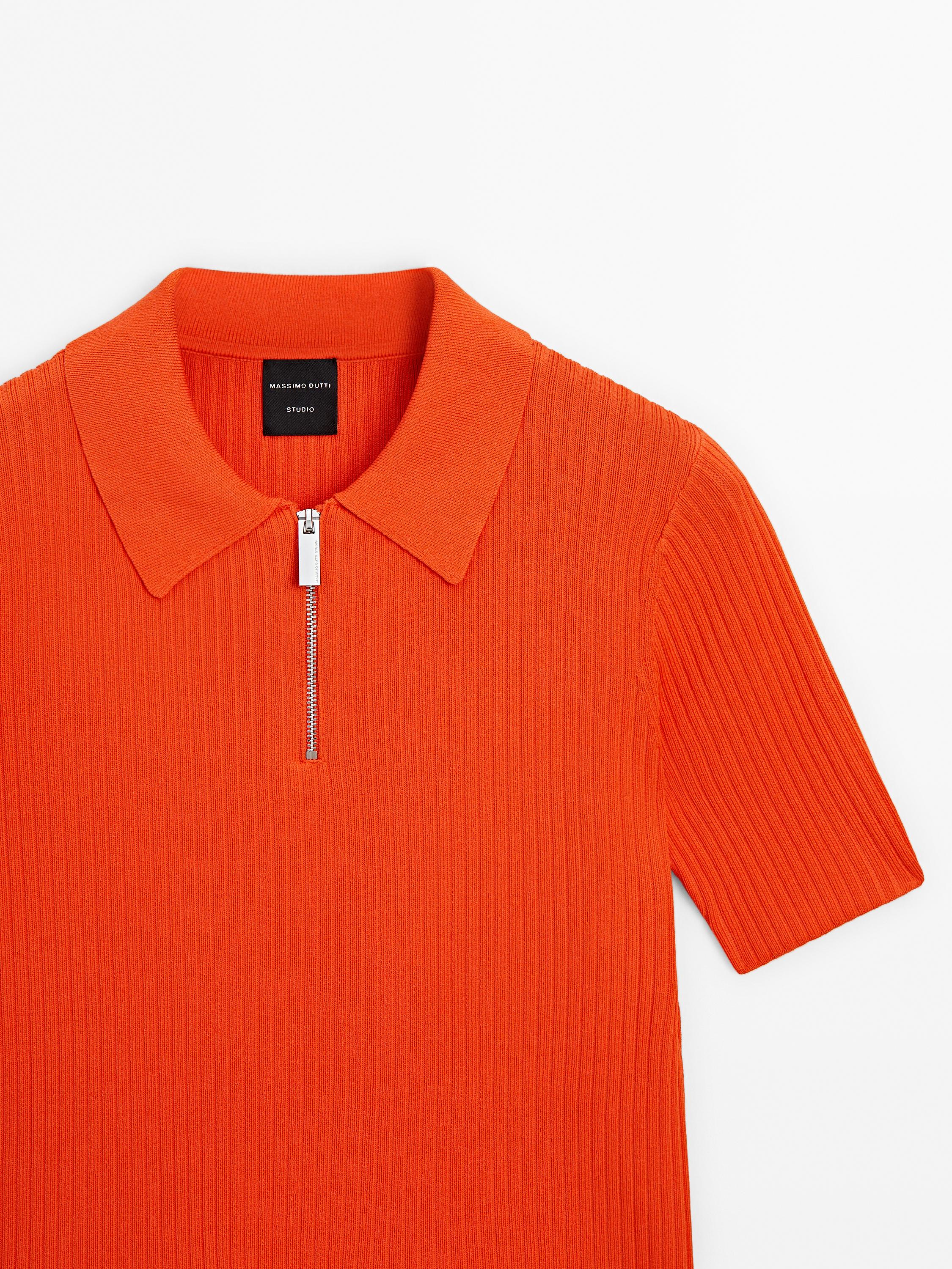 Quarter-zip knit polo shirt - Studio - Neon pink | ZARA Canada