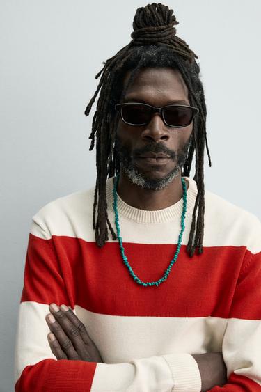 PULL EN JACQUARD À RAYURES AARON LEVINE X ZARA - Écru / Rouge de Zara - Image 4