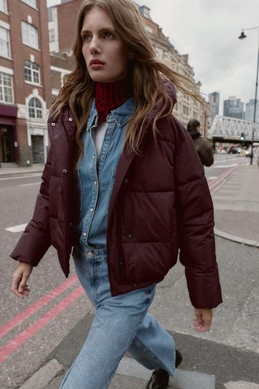 SHORT WATER-REPELLENT WINDPROOF HOODED ANORAK - Burgundy by Zara