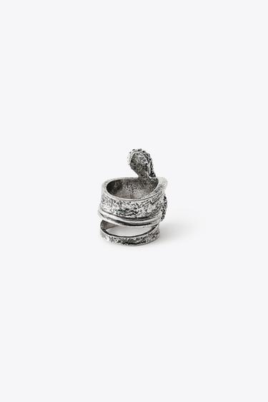 SPARKLY SNAKESKIN PRINT RING - Silver by Zara - Image 2