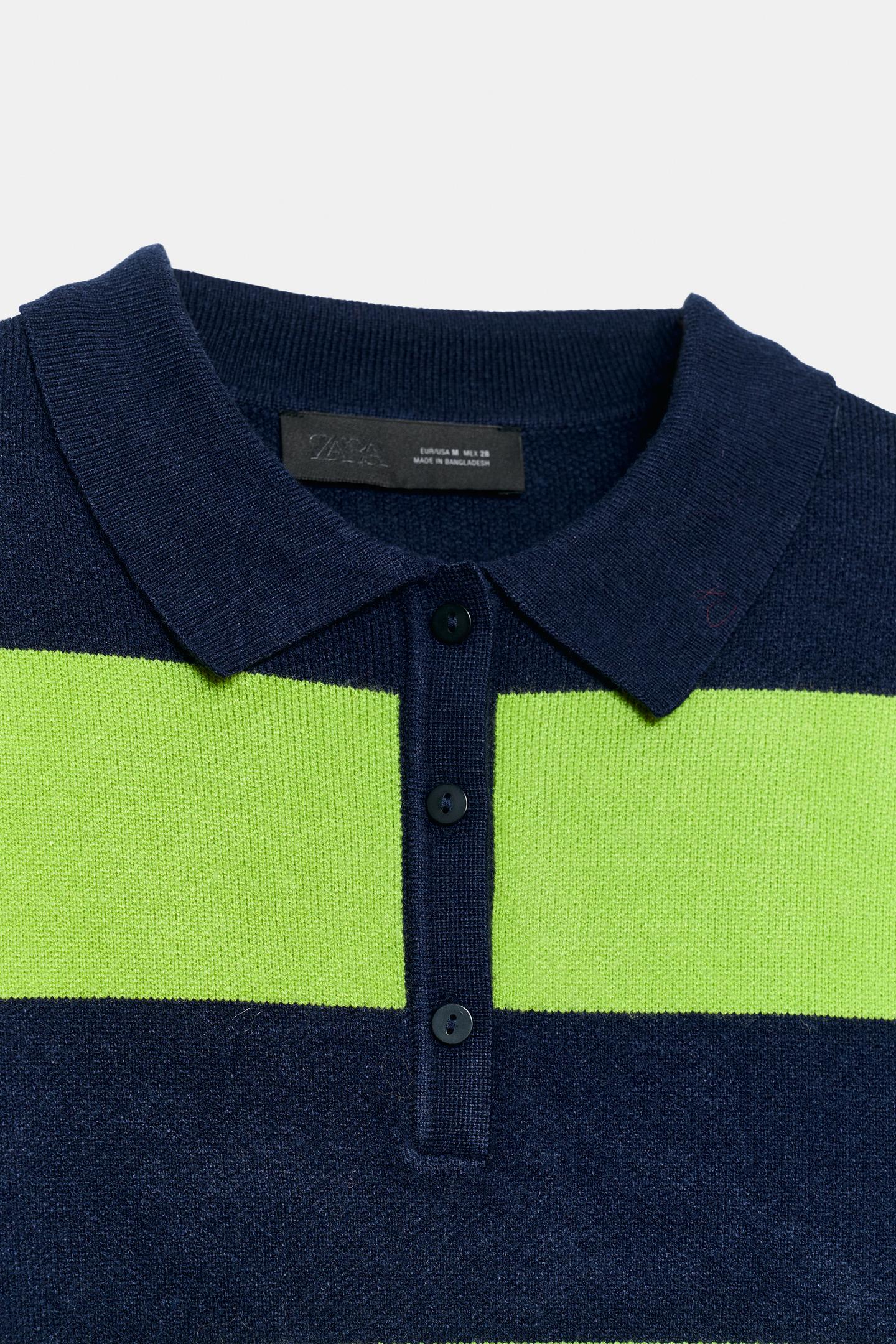Женское поло Zara Striped Knit Polo, цвет: Полосатый — фото 7