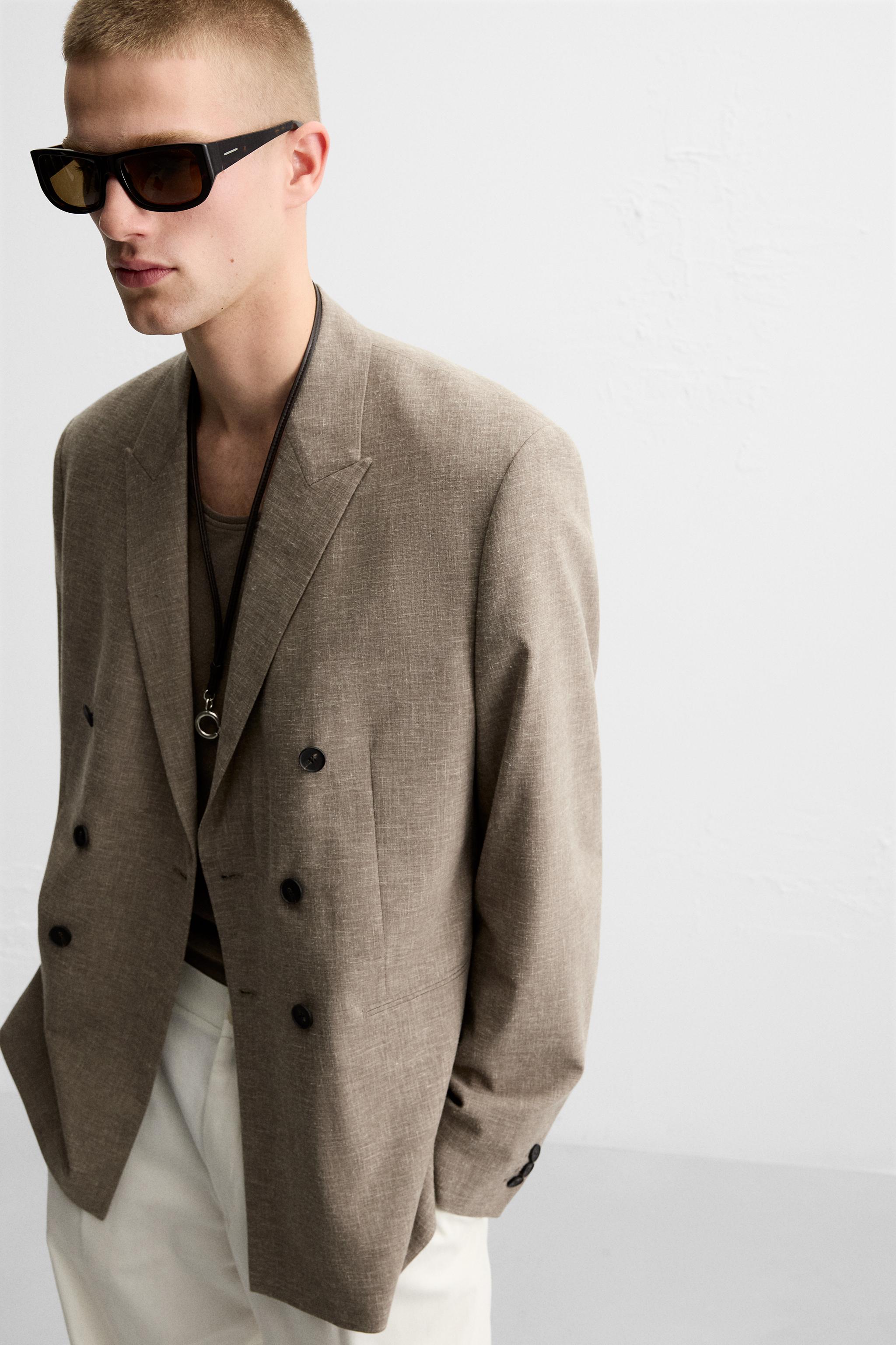 テクスチャー ダブルブレスト ブレザー - ブラウン | ZARA Japan