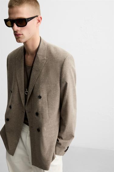 TEXTURED DOUBLE-BREASTED BLAZER - Brown by Zara - Image 5