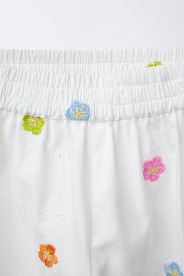 EMBROIDERED FLORAL POPLIN TROUSERS - Oyster-white by Zara - Image 2