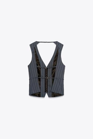TOP FAÇON GILET À RAYURES TENNIS - Bleu / Gris de Zara - Image 6