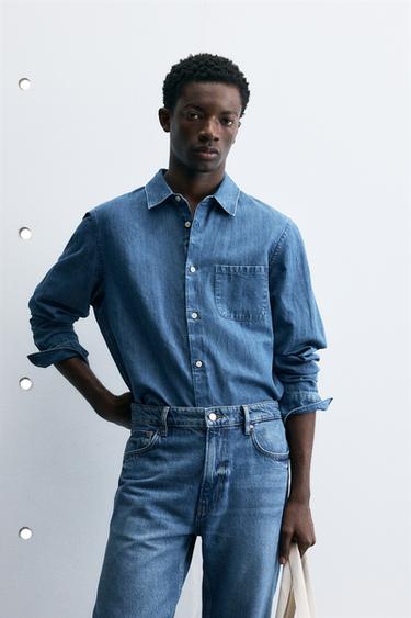 REGULAR FIT CHAMBRAY SHIRT - Mid-blue by Zara