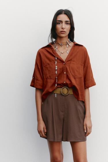 BERMUDA SHORTS WITH DARTS AND BELT - Brown by Zara
