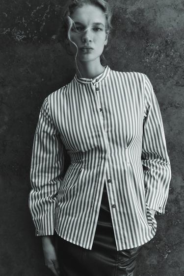 STRIPED FITTED SHIRT - White / Green by Zara - Image 0