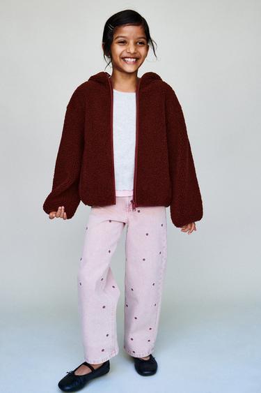 Zara HOODED FLEECE JACKET - Dark russet